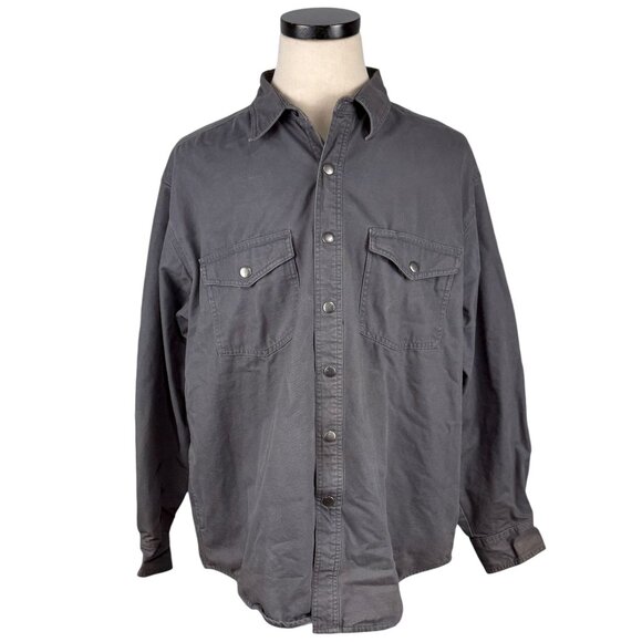 Wrangler Rugged Wear Gray Button-Up Shirt XL 100% Cotton Long Sleeve Mens Casual - Picture 1 of 14